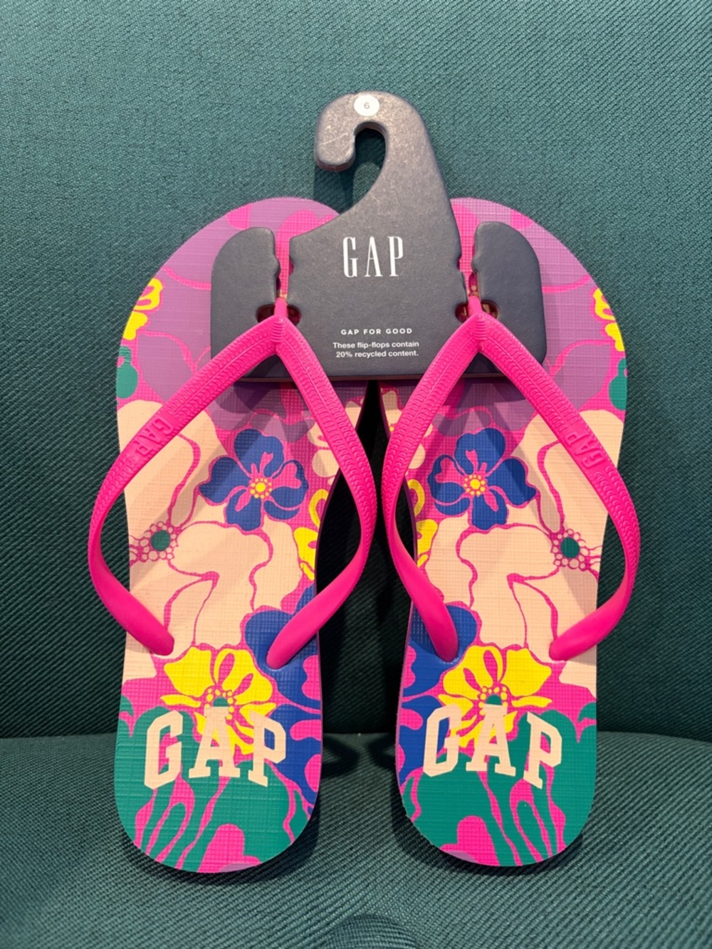 GAP Bright Floral Flip Flops with Pink Straps